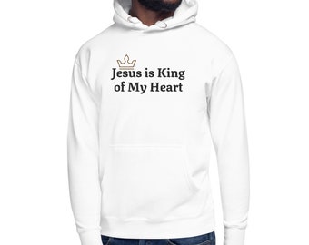 Jesús es rey sudadera con capucha unisex, sudadera cristiana bordada, sudadera con capucha de Jesús, sudadera con capucha religiosa, sudadera de fe, regalo cristiano