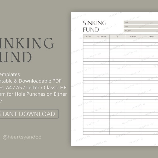 Sinking Funds Tracker Printable, Simple Sinking Fund Tool, Savings Tracker, Easy Budget Planner, Expense Budget | Letter/A4/A5/Classic HP