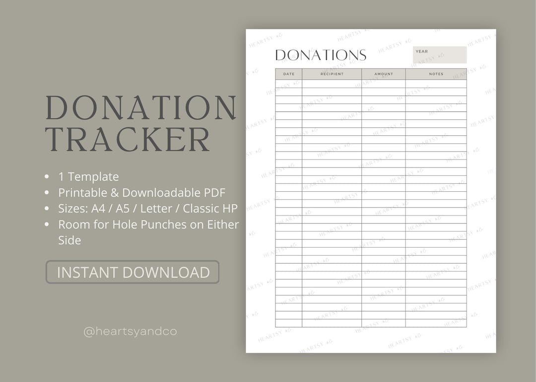 Donation Tracker Printable, Charitable Expenses, Tithe Tracker ...