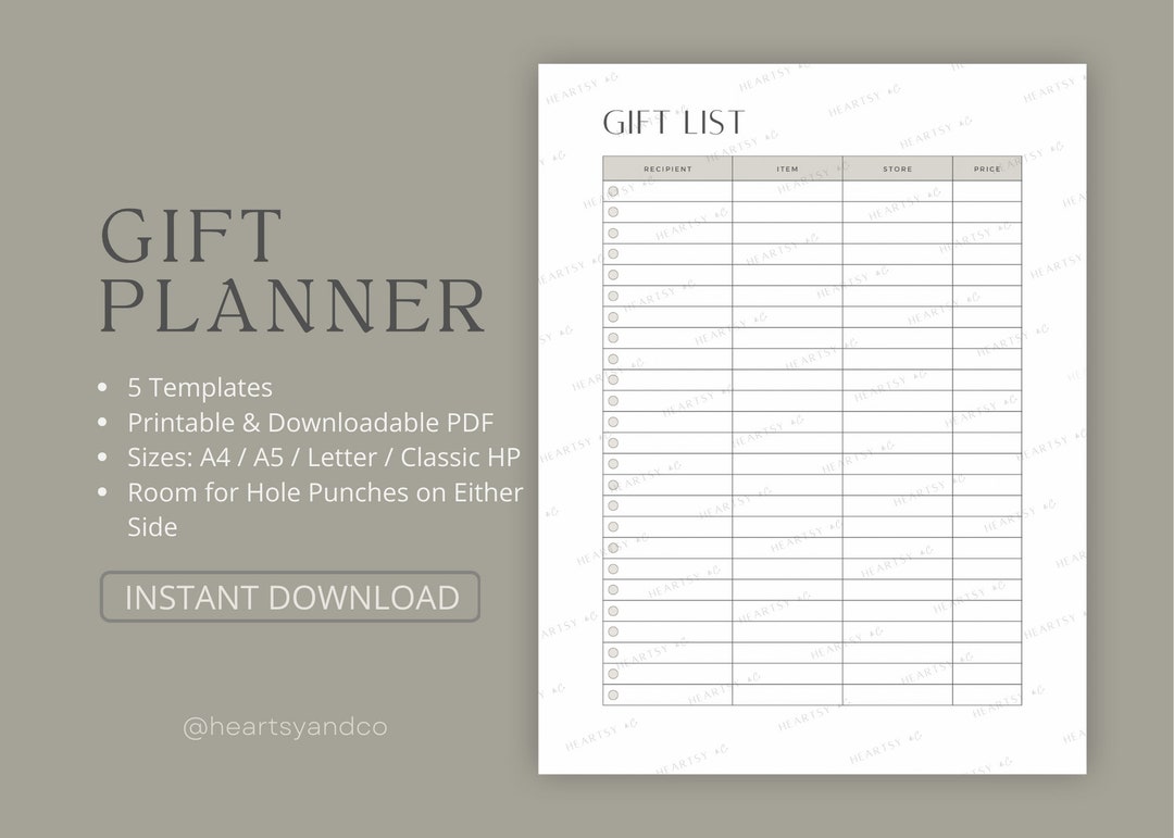 Gift Planner Printable, Present Organizer, Gift Idea Tracker, Gift Log ...