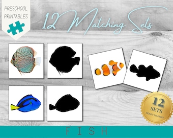 Fish Shadow Matching Preschool Activity | 12 Sets | 24 Cards | High Resolution Photos | A4 PDF Printable