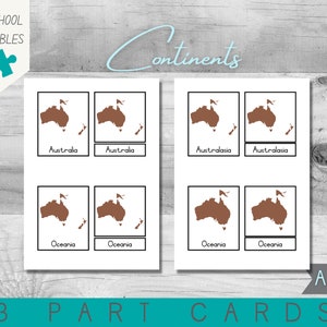 Montessori Continents | 3 Part Cards | PDF Printable - Etsy