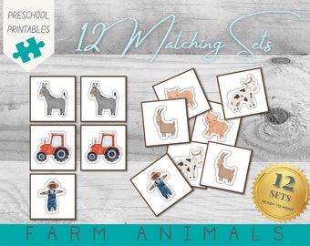 Farm Animals Matching Cards Activity | Homeschool and Preschool Activity | A4 PDF Printable