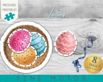 Easter Eggs Lacing Card Activity | Preschool & Homeschool | Montessori | Fine Motor and Hand Eye Coordination Practice | Watercolour