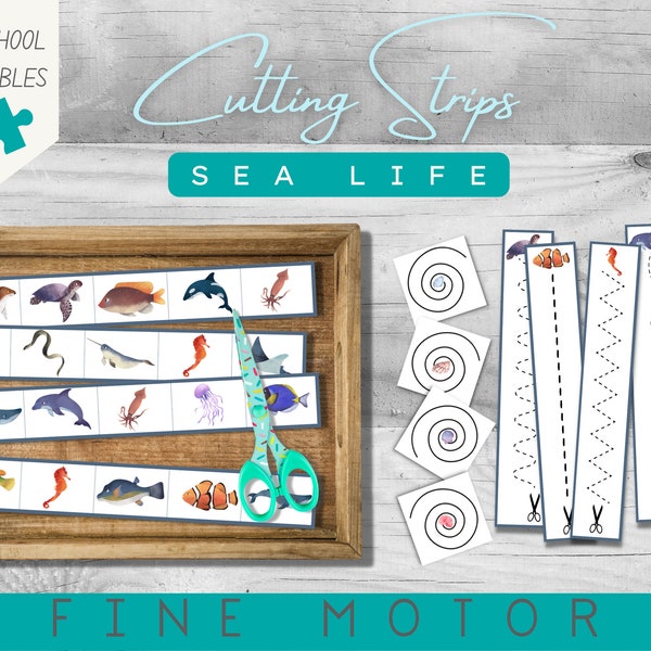 Sea Life Ocean Cutting Strips | Preschool & Homeschool Activity | Fine Motor Control |  Left Handed | Right Handed | Montessori | PDF