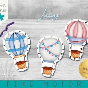 Hot Air Balloon Lacing Card Activity | Preschool & Homeschool | Montessori | Fine Motor and Hand Eye Coordination Practice | Watercolour