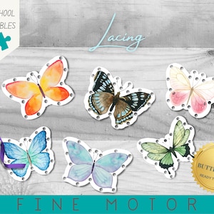 Butterfly Lacing Card Activity | Preschool & Homeschool | Montessori | Fine Motor and Hand Eye Coordination Practice | Watercolour