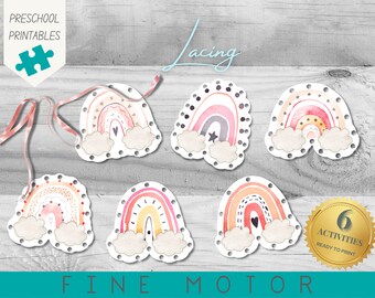 Rainbow Lacing Card Activity | Preschool & Homeschool | Montessori | Fine Motor and Hand Eye Coordination Practice | Watercolour