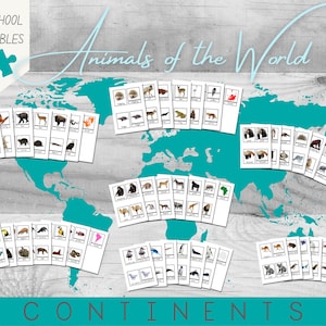 Montessori Kontinente | Tiere der Welt Bundle | Passende Karten | 3 Teilige Karten | PDF zum Ausdrucken