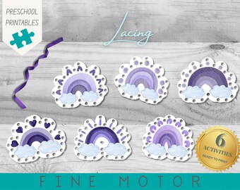 Rainbow Lacing Card Activity | Preschool & Homeschool | Montessori | Fine Motor and Hand Eye Coordination Practice | Purple Watercolour