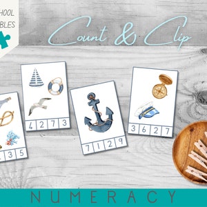 Count & Clip Numeracy Activity | Nautical | 0-10 | 11 cards | PDF Printable