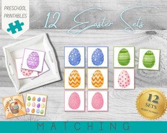 Easter Egg Matching | Preschool Activity | 12 Sets | 24 Cards | Watercolour Memory Activity | A4 PDF Printable