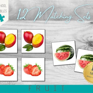 Fruit Matching Preschool Activity | 12 Sets | 24 Cards | High Resolution Photos | A4 PDF Printable