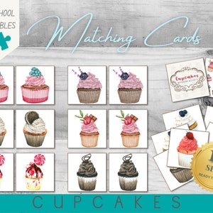 Cupcake Matching | Preschool Activity | 12 Sets | 24 Cards | Watercolour | A4 PDF Printable