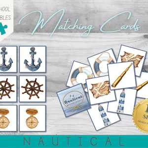 Combinação Náutica Marítima | Atividade pré-escolar | 12 conjuntos | 24 cartas | Atividade de memória em aquarela | PDF A4 para impressão