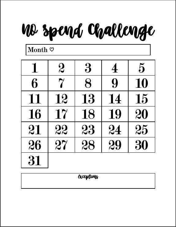 NO Spend Challenge Budgeting Printable - Etsy