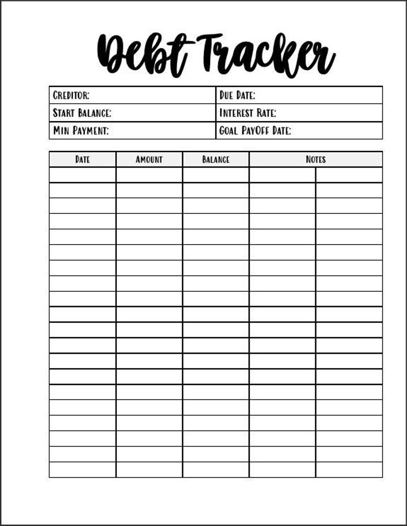 Debt Tracker Printable Budgeting Etsy