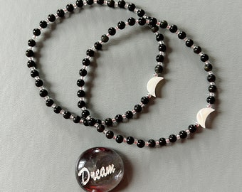 Healing crystal black obsidian beaded anklet - with pearl moon feature - indie style - summer jewellery