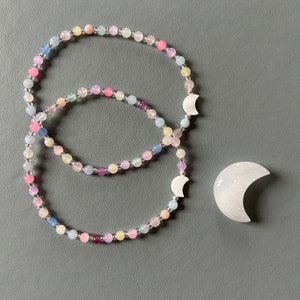 Healing crystal jade, opalite and rose quartz beaded anklet with pearl moon feature calming helps anxiety healing anklets image 2