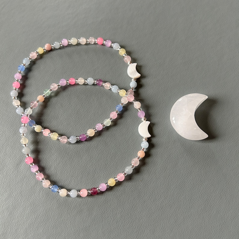 Healing crystal jade, opalite and rose quartz beaded anklet with pearl moon feature calming helps anxiety healing anklets image 3