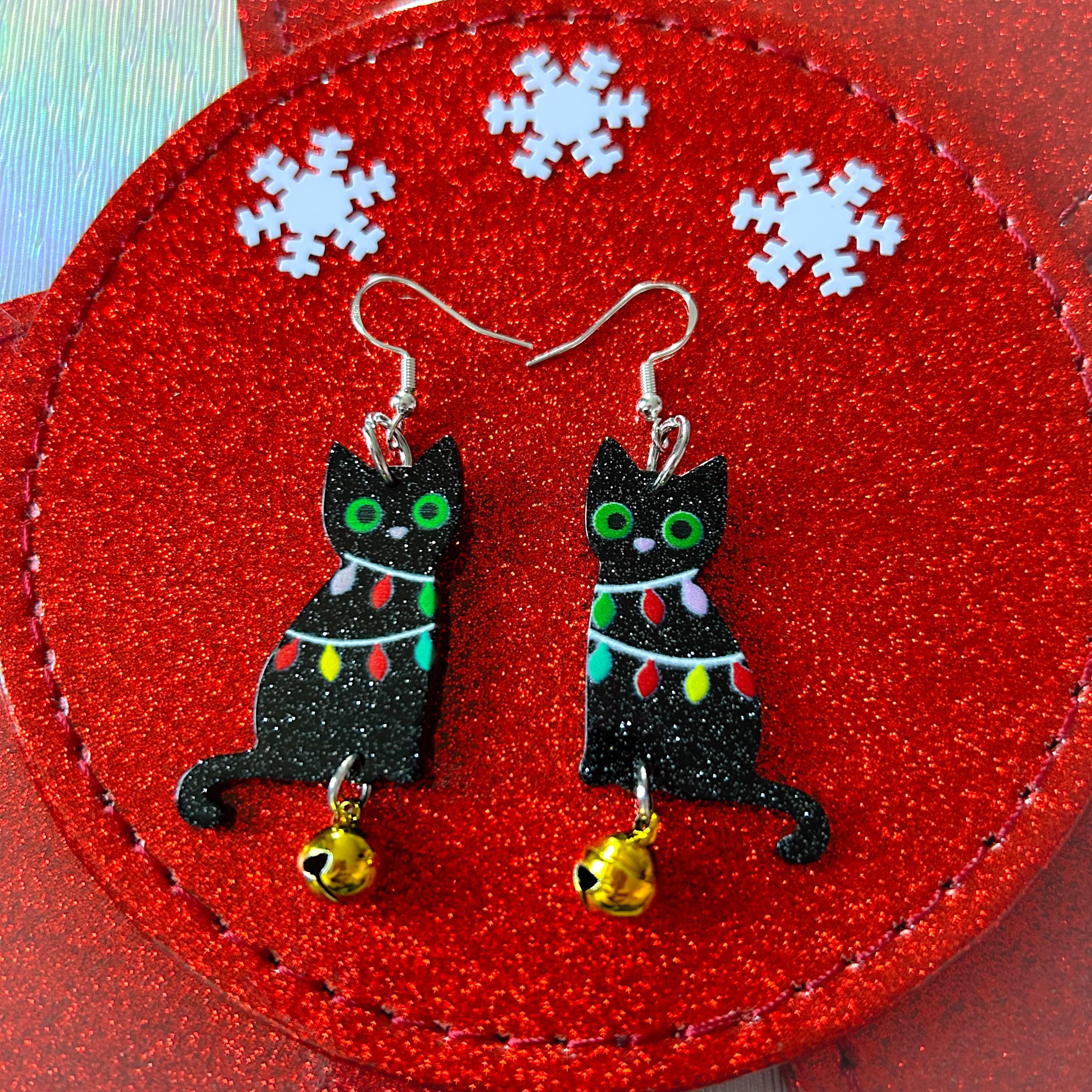 Cat Glitter Earrings - Etsy UK