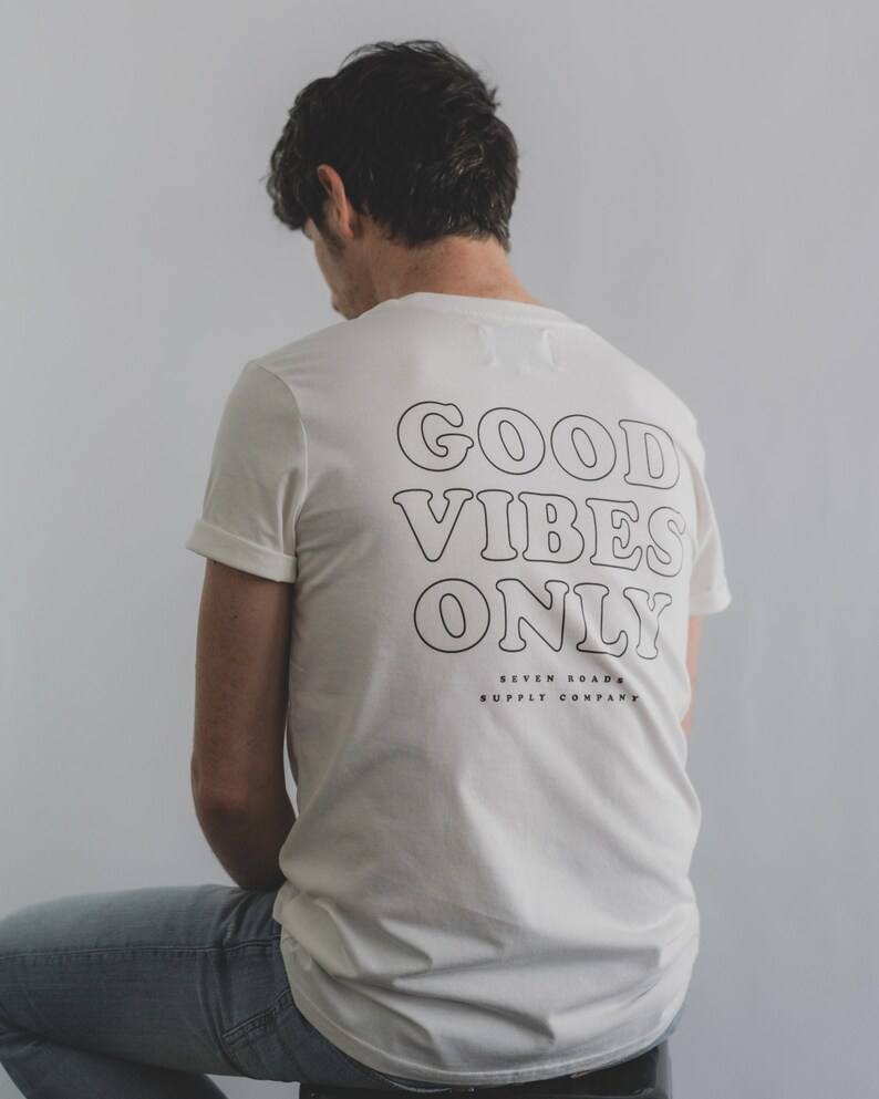 Men's women's t-shirt. Good Vibes Only. Organic cotton. French brand. Adventure, van-life, roadtrip, motorcycle, nomad, lifestyle. Gift idea image 3