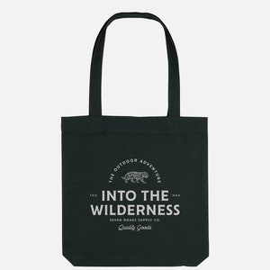 Unisex black tote bag in Recycled Organic Cotton Into The Wilderness image 3