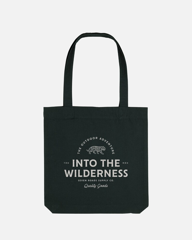 Unisex black tote bag in Recycled Organic Cotton Into The Wilderness image 3