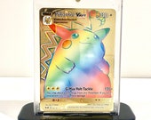 Pokemon Gold Metal Display Card - Pikachu Vmax Rainbow - Vivid Voltage -  Etsy