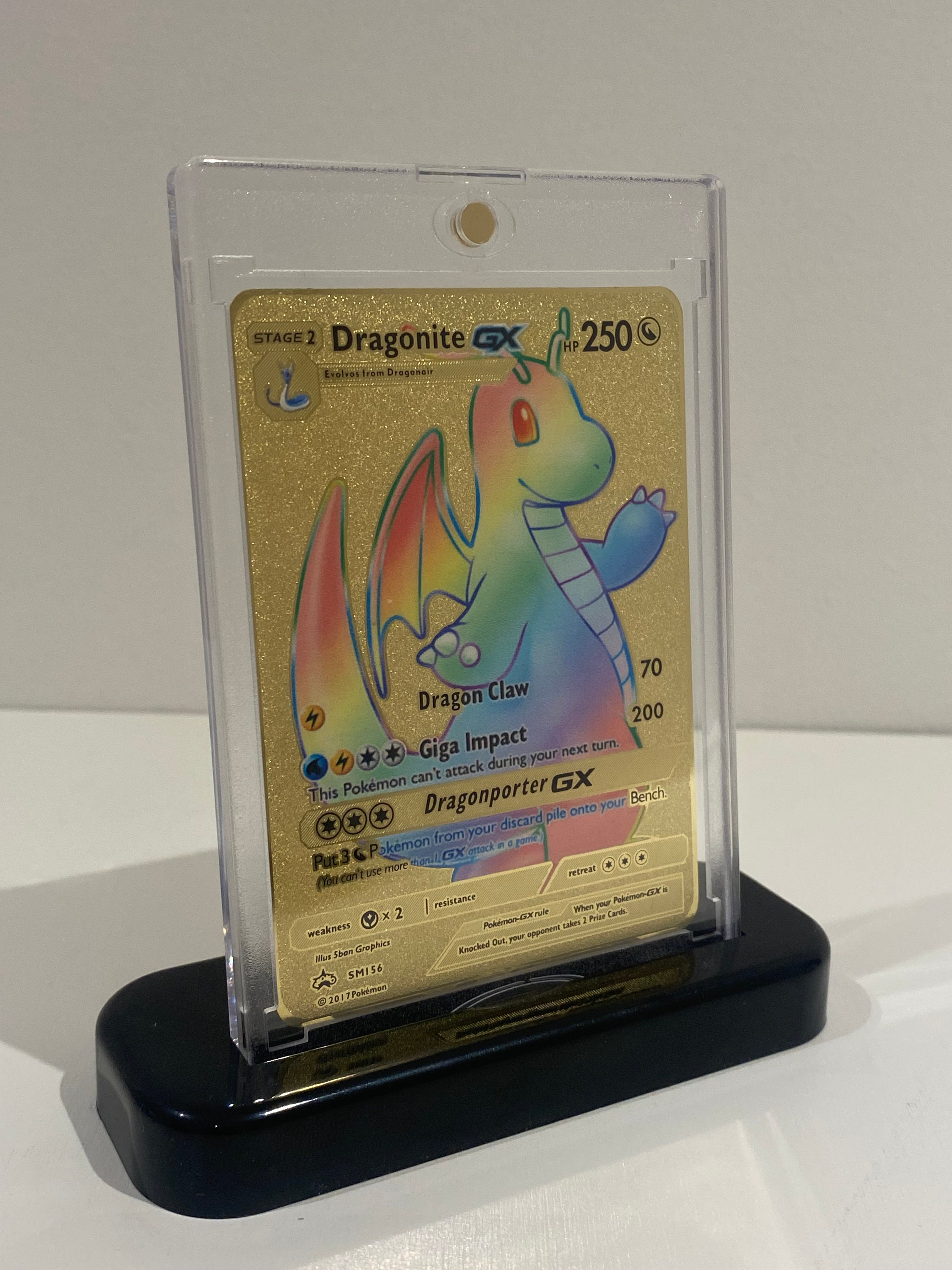 rainbow dragonite pokemon card Singles - GX - SM156 - Secret Rare - Full Art Colorless Giga Impact (250) During your next turn Pokemon Gold Metal Display Card