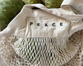 Shopping net "PEACE" / Me-Version (Adults) / PEACE Net Bag / Embroidered shopping net / Mesh bag / Shopping Net