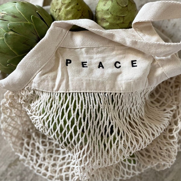 Einkaufsnetz "PEACE" / Me-Version (Adults) / PEACE Net Bag / Besticktes Einkaufsnetz / Netztasche / Shopping Net