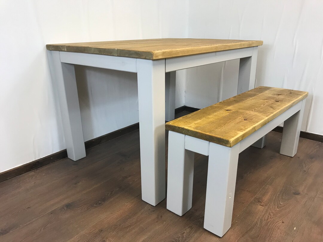 Farmhouse Dining Table and Bench Set: Rustic Hand-stained Wood - Etsy