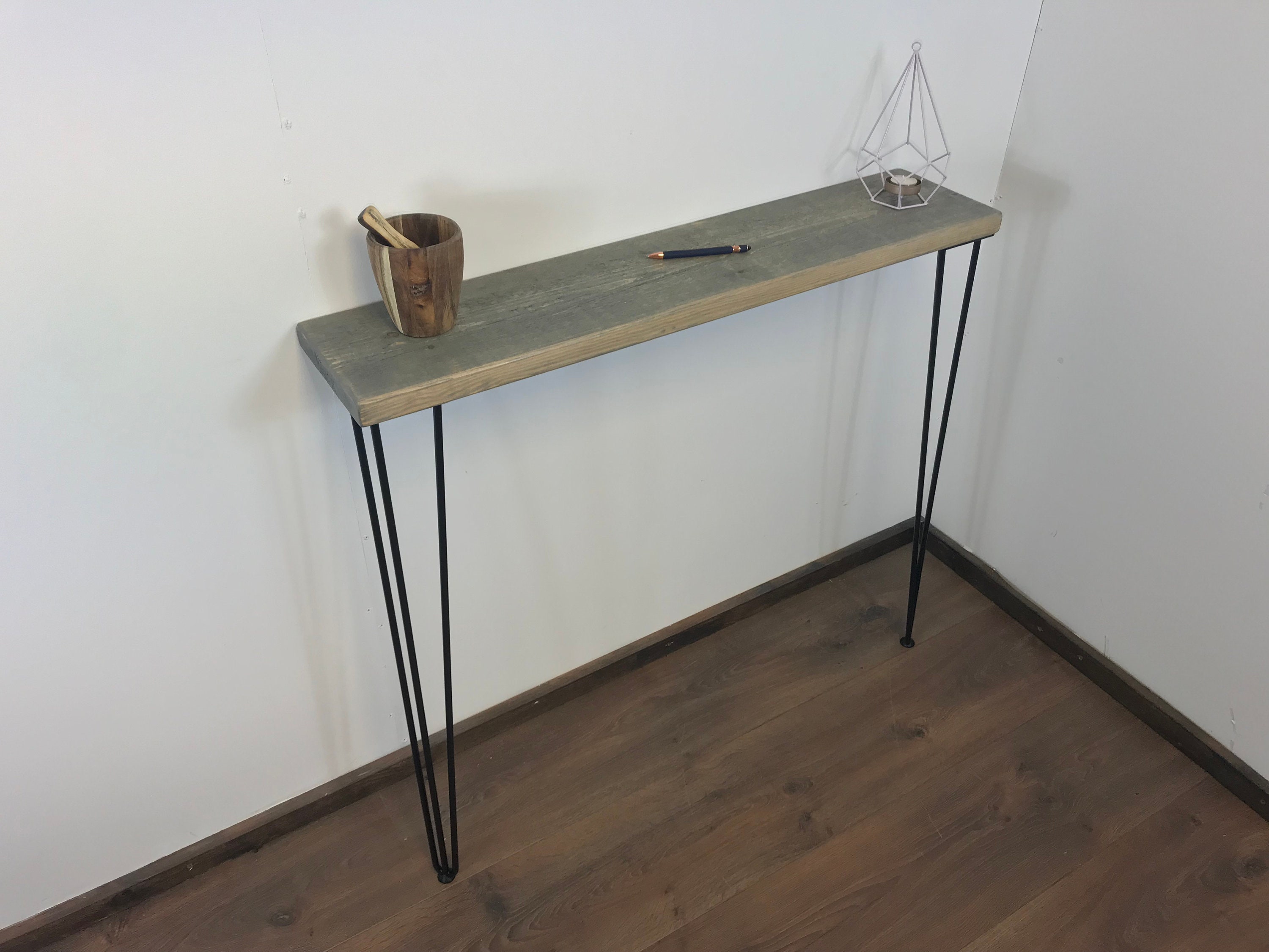 Rustic Console Table With Hairpin Legs Radiator Shelf Wooden Etsy UK