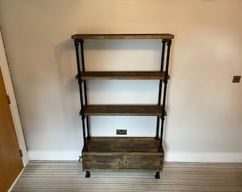 Industrial/Rustic Ladder Style Shelving Unit with Cupboard and black framework