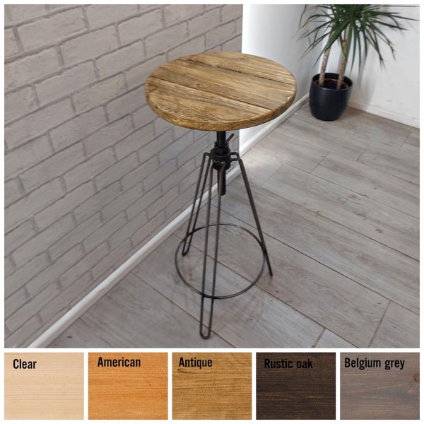 Bar Breakfast Stool, Adjustable heights-hair pin legs-5 wood finishes - Industrial Breakfast stool - rustic stool