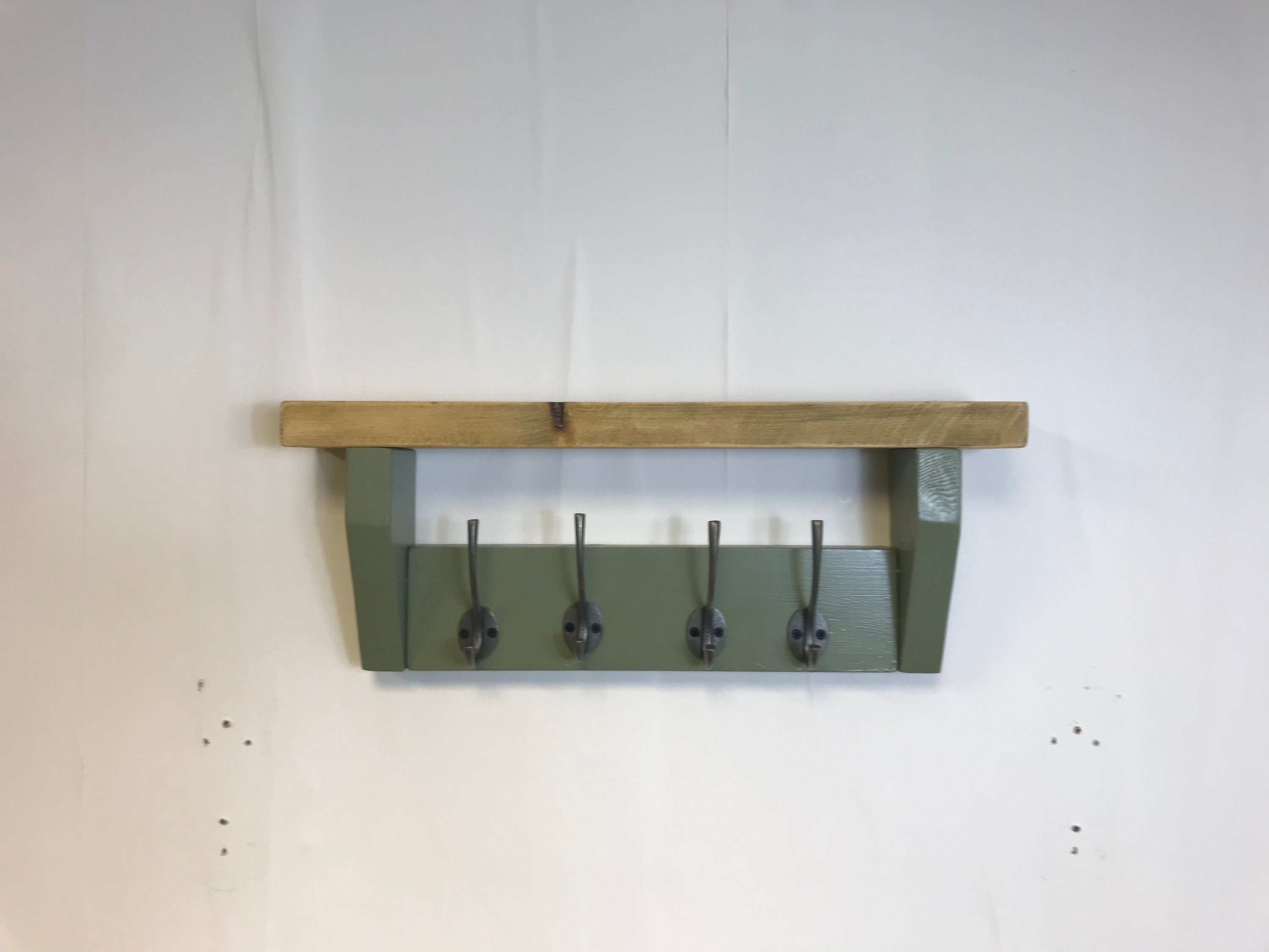 Sage Green Coat Rack, Hidden Wall Fixings, Hand Painted Coat Rack With
