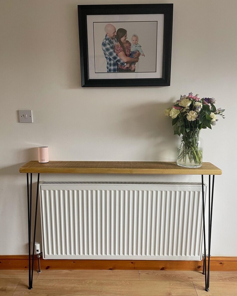 Rustic Console Table With Hairpin Legs Radiator Shelf Wooden Etsy UK