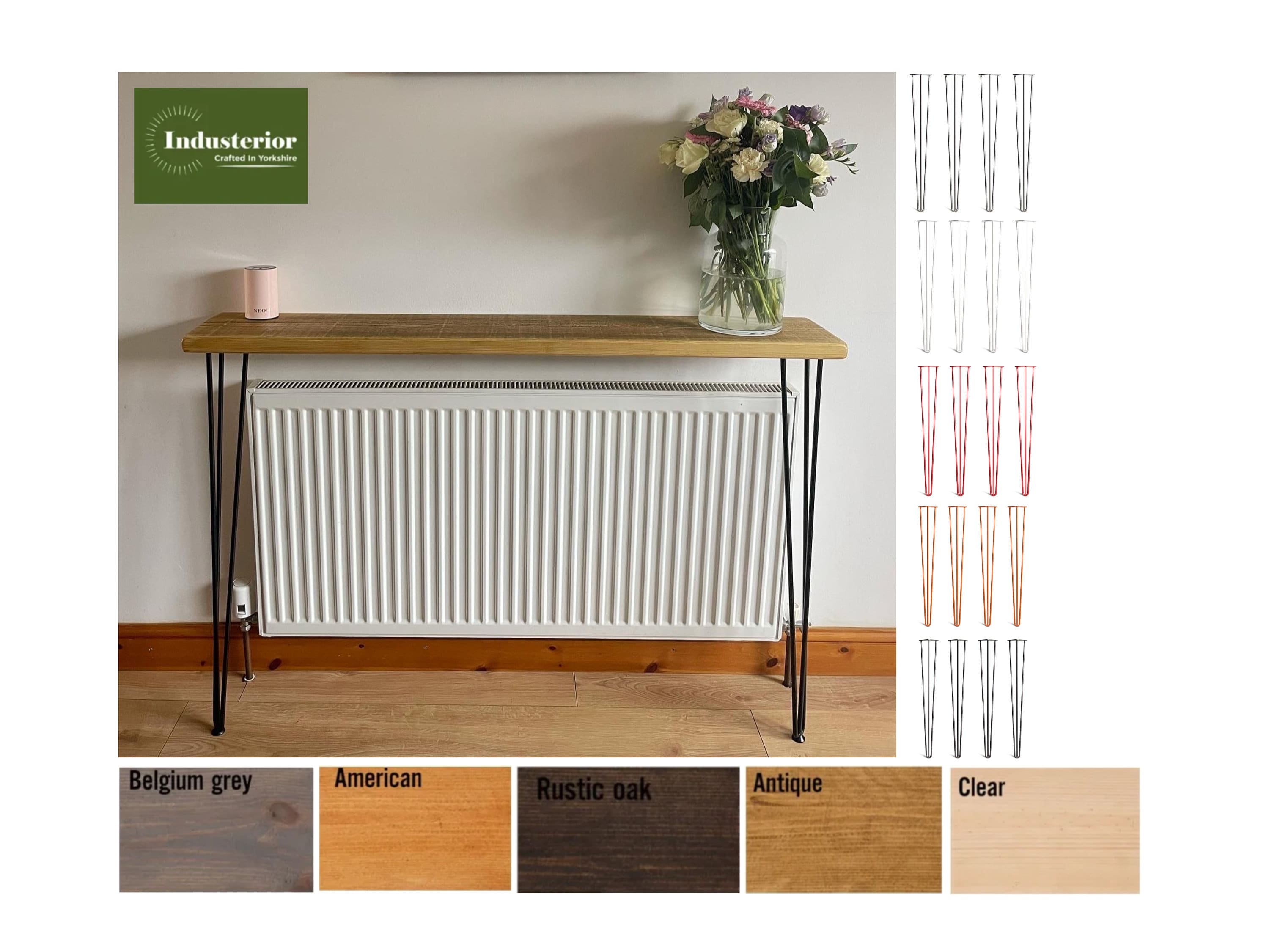 Rustic Console Table With Hairpin Legs Radiator Shelf Wooden Etsy UK