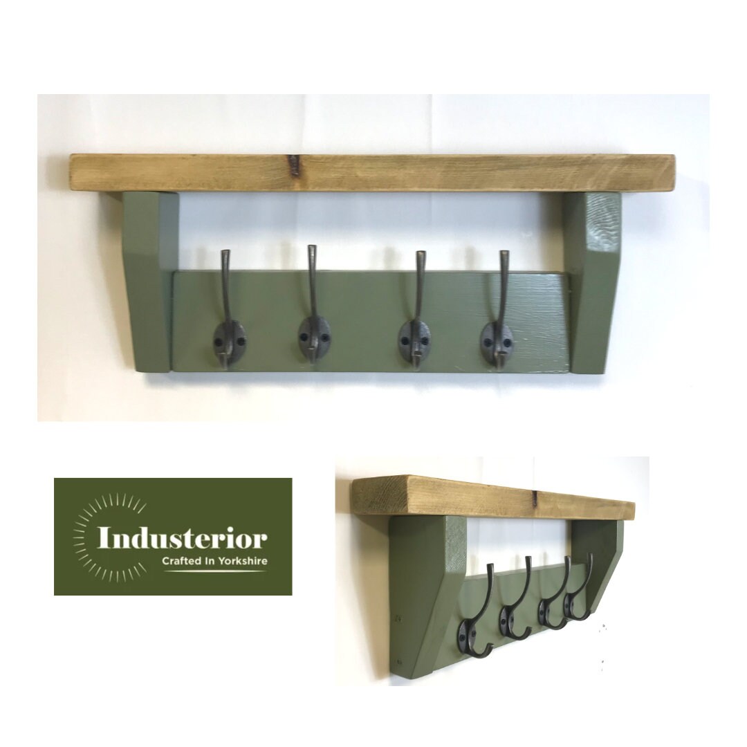 Sage Green Coat Rack, Hidden Wall Fixings, Hand Painted Coat Rack With