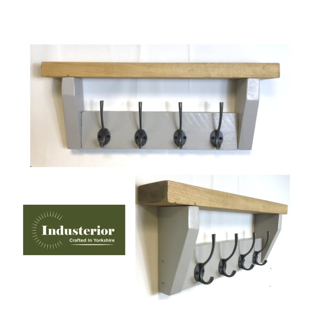 Grey Rustic Coat Rack, Hidden Wall Fixings, Hand Painted Coat Rack With