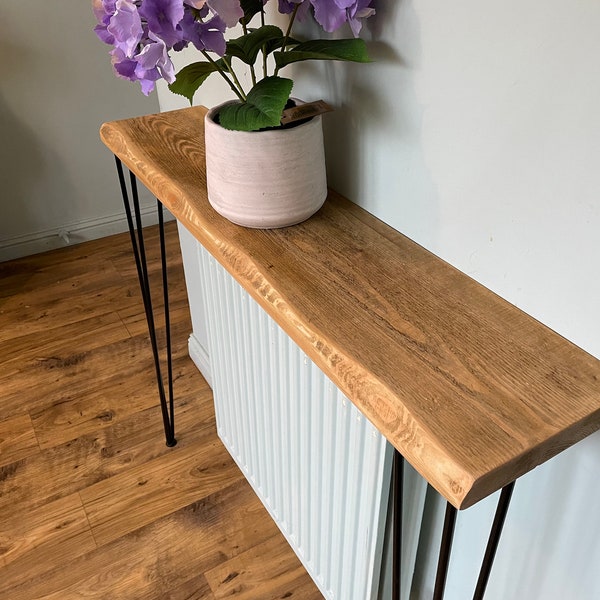 Live Edge Console Table with Hairpin Legs, radiator shelf, Wooden Rustic Hallway table, Radiator Shelf / Cover, Handmade Wooden Hall Table.