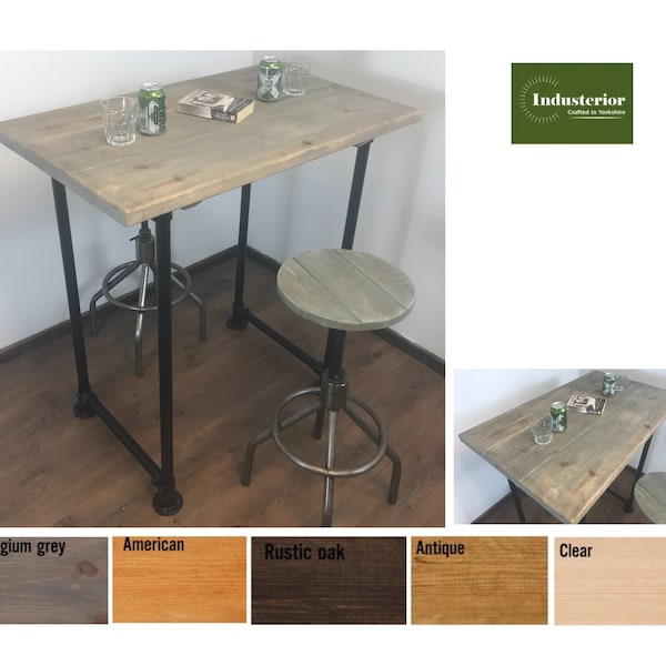 Industrial Breakfast Bar -Free standing - Black Pipe Legs- Optional Stools - adjustable feet - rustic sustainable wood - made in Yorkshire.