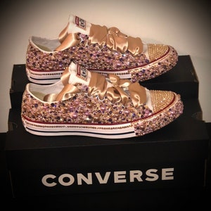 Custom Pearl & Rhinestone Low Top Converse Sneakers with Front Toe Heel Embellishment - Adult’s and Children’s Size’s