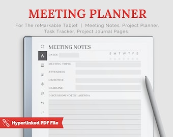 Meeting Planner For Remarkable Tablet | Work Planner | Meeting Book For Business Planning