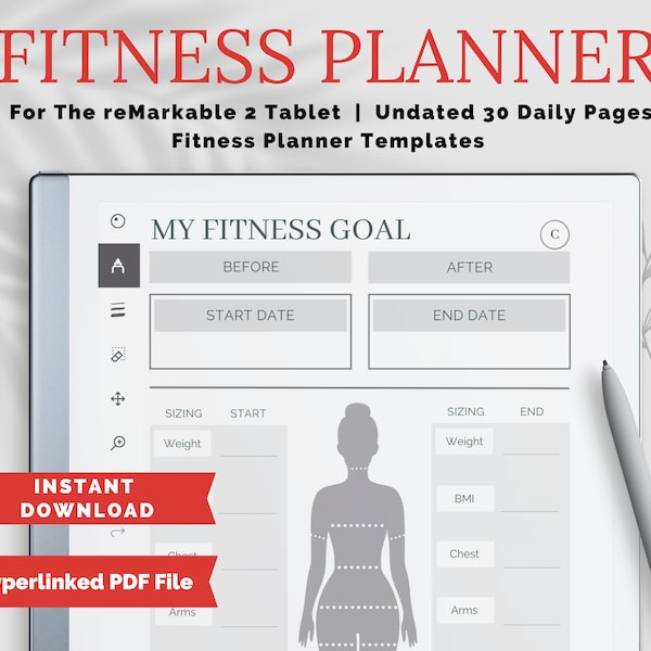 FITNESS Planner For Remarkable | Exercise Journal | Fitness Notebook | Measurement Tracker | Health Planner