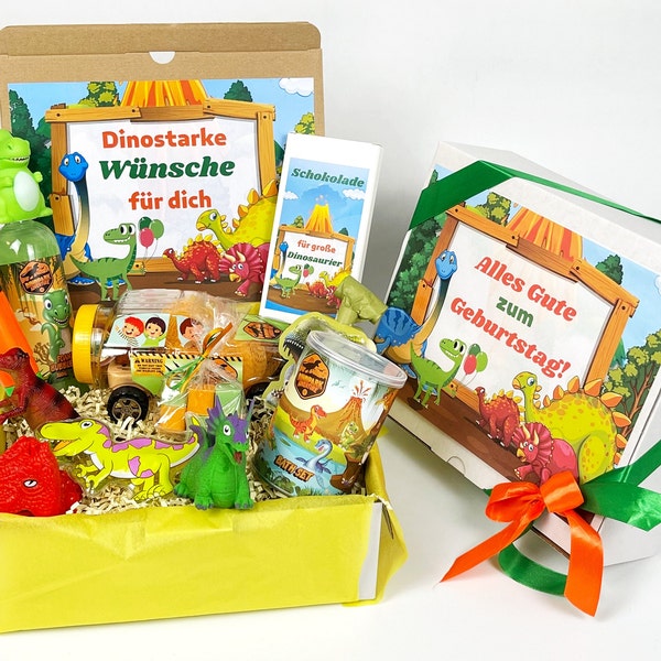 Geburtstag Geschenkbox "Dino", Kindergeschenk, Geschenkkorb, Dinosaurier, Geschenkset zum Geburtstag, Geschenk für Jungs, Geburtstaggeschenk