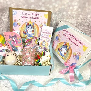 Geschenkbox Einhorn, Geburtstagset, Geschenkkorb, Geschenkset zum Geburtstag, Regenbogen, Geburtstaggeschenk, Geschek Mädchen, rosa