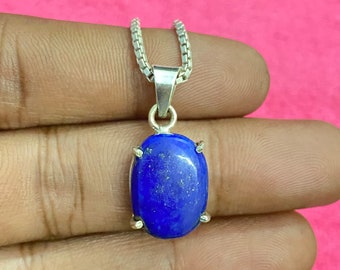 Colgante de lapislázuli natural 925 colgante de plata de ley para colgante de piedra preciosa hecho a mano ovalado azul Boho joyería de plata regalo de cumpleaños para ella