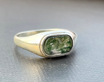 Natural Moss Agate Ring, 925 Sterling Silver Ring, Moss Agate Mens Ring, Promise Ring, Handmade Ring, Gemstone Ring, Statement Ring, Gift